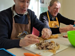 Cooking at a community kitchen