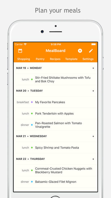 A screenshot of the mealboard app on a mobile phone