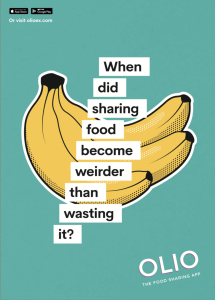 Olio advertisement saying "when did sharing food become weirder than wasting it?"