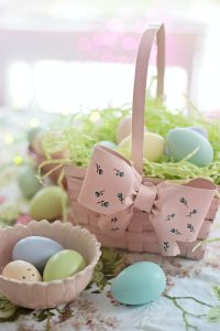 Easter basket with painted eggs inside
