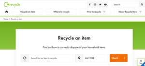 Recycle Now's recycle an item web page with search bar