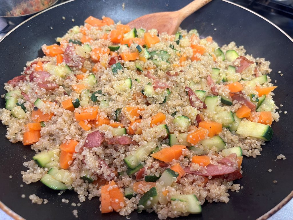 quinoa and bacon stir fry