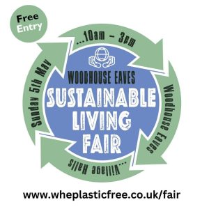 Logo for Woodhouse Eaves Sustainable Living Fair with Website addresss: www.wheplasticfree.co.uk/fair