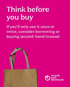 Think before you buy. If you'll only use it once or twice, consider borrowing, or buying second-hand instead.