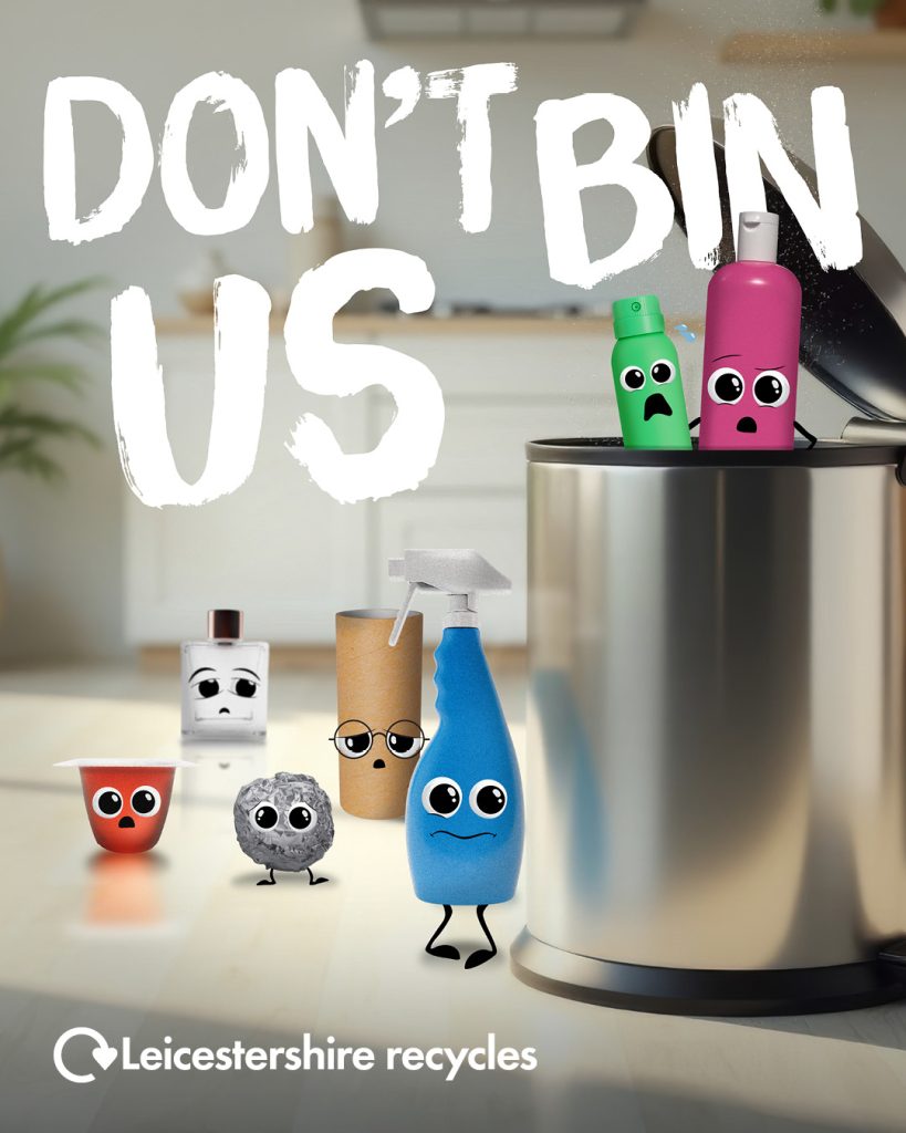 Image of recyclable items with the title Don't Bin Us